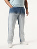 Plus Men's Light Blue Straight Fit Heavy Washed Faded Denim Jeans Stretchable