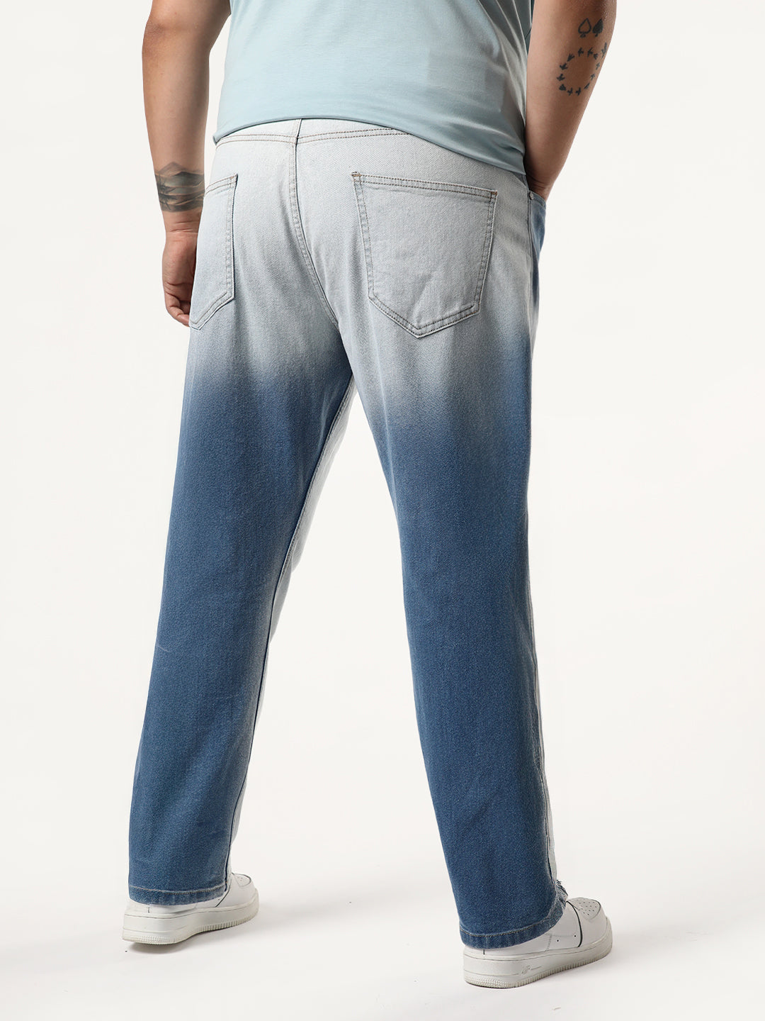 Plus Men's Light Blue Straight Fit Heavy Washed Faded Denim Jeans Stretchable