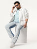Plus Men's Light Blue Straight Fit Heavy Washed Faded Denim Jeans Stretchable
