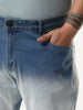 Plus Men's Light Blue Straight Fit Heavy Washed Faded Denim Jeans Stretchable