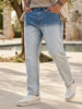 Plus Men's Light Blue Straight Fit Heavy Washed Faded Denim Jeans Stretchable