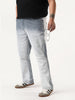 Plus Men's Light Grey Straight Fit Heavy Washed Faded Denim Jeans Stretchable