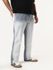 Plus Men's Light Grey Straight Fit Heavy Washed Faded Denim Jeans Stretchable