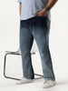 Plus Men's Blue Straight Fit Heavy Washed Faded Denim Jeans Stretchable