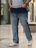 Plus Men's Blue Straight Fit Heavy Washed Faded Denim Jeans Stretchable