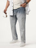 Plus Men's Grey Straight Fit Heavy Washed Faded Denim Jeans Stretchable