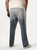 Plus Men's Grey Straight Fit Heavy Washed Faded Denim Jeans Stretchable