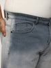 Plus Men's Grey Straight Fit Heavy Washed Faded Denim Jeans Stretchable