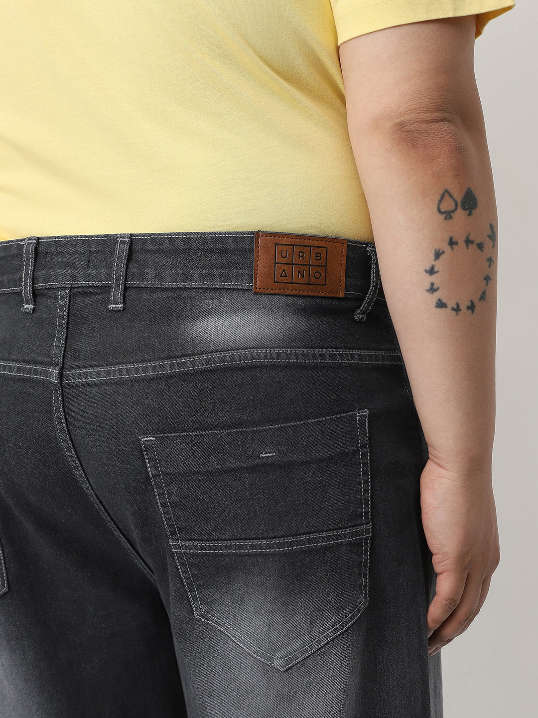 Plus Men's Dark Grey Straight Fit Washed Jeans Stretchable