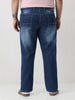 Plus Men's Blue Straight Fit Washed Jeans Stretchable