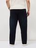 Plus Men's Black Straight Fit Washed Denim Jeans Stretchable