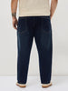 Plus Men's Dark Blue Straight Fit Washed Denim Jeans Stretchable
