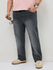Plus Men's Dark Grey Straight Fit Washed Denim Jeans Stretchable