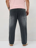 Plus Men's Dark Grey Straight Fit Washed Denim Jeans Stretchable