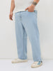 Plus Men's Ice Blue Straight Fit Washed Denim Jeans Stretchable