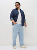 Plus Men's Ice Blue Straight Fit Washed Denim Jeans Stretchable