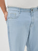 Plus Men's Ice Blue Straight Fit Washed Denim Jeans Stretchable
