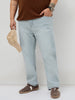 Plus Men's Ice Grey Straight Fit Washed Denim Jeans Stretchable