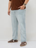 Plus Men's Ice Grey Straight Fit Washed Denim Jeans Stretchable