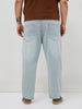 Plus Men's Ice Grey Straight Fit Washed Denim Jeans Stretchable