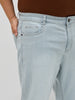Plus Men's Ice Grey Straight Fit Washed Denim Jeans Stretchable