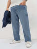 Plus Men's Light Blue Straight Fit Washed Denim Jeans Stretchable