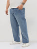 Plus Men's Light Blue Straight Fit Washed Denim Jeans Stretchable