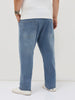 Plus Men's Light Blue Straight Fit Washed Denim Jeans Stretchable