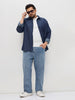 Plus Men's Light Blue Straight Fit Washed Denim Jeans Stretchable