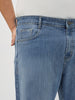 Plus Men's Light Blue Straight Fit Washed Denim Jeans Stretchable
