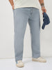 Plus Men's Light Grey Straight Fit Washed Denim Jeans Stretchable