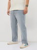 Plus Men's Light Grey Straight Fit Washed Denim Jeans Stretchable