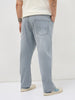 Plus Men's Light Grey Straight Fit Washed Denim Jeans Stretchable