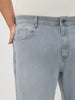 Plus Men's Light Grey Straight Fit Washed Denim Jeans Stretchable