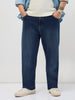 Plus Men's Blue Straight Fit Washed Denim Jeans Stretchable
