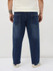 Plus Men's Blue Straight Fit Washed Denim Jeans Stretchable