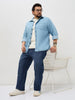 Plus Men's Blue Straight Fit Washed Denim Jeans Stretchable