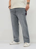 Plus Men's Grey Straight Fit Washed Denim Jeans Stretchable
