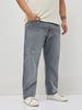 Plus Men's Grey Straight Fit Washed Denim Jeans Stretchable