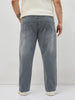 Plus Men's Grey Straight Fit Washed Denim Jeans Stretchable