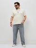Plus Men's Grey Straight Fit Washed Denim Jeans Stretchable