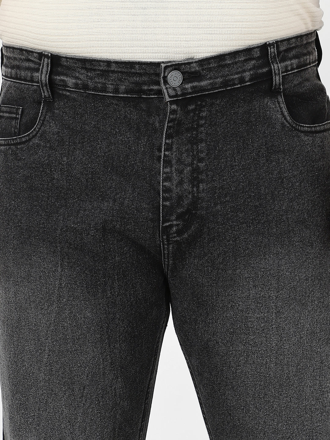 Plus Men's Black Straight Fit Washed Jeans Stretchable