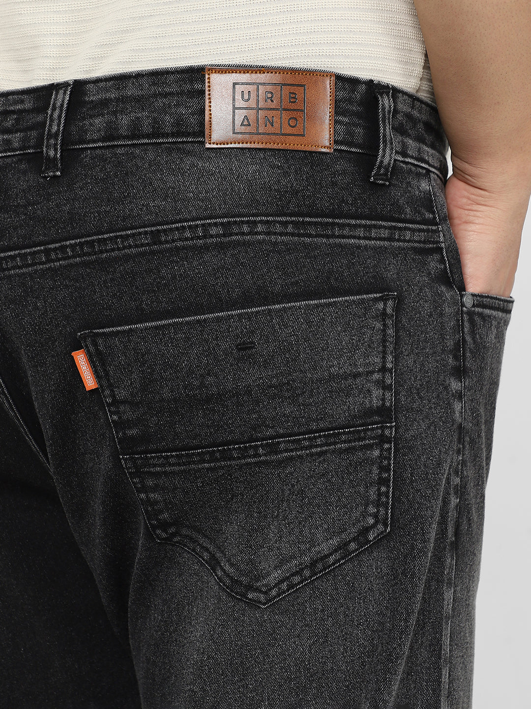 Plus Men's Black Straight Fit Washed Jeans Stretchable