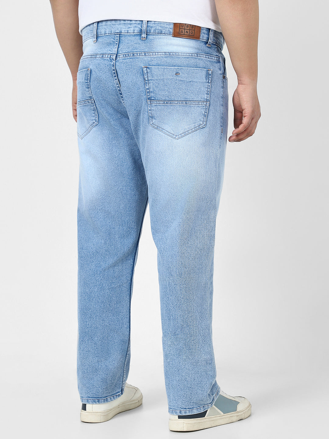 Plus Men's Ice Blue Straight Fit Washed Jeans Stretchable