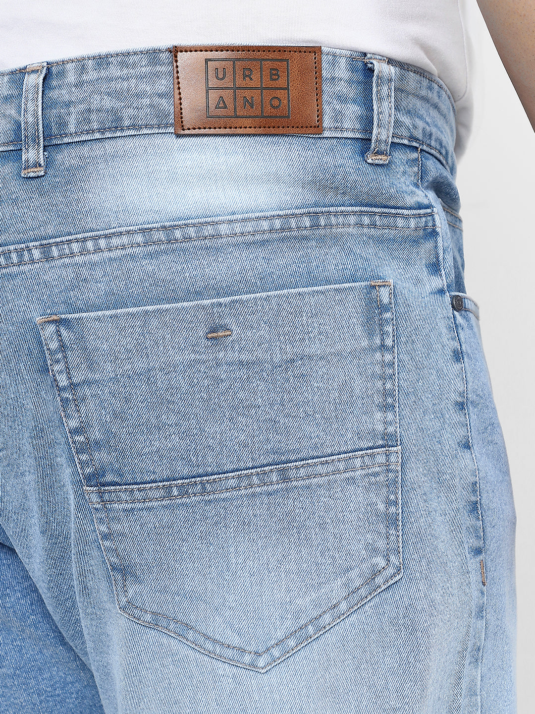 Plus Men's Ice Blue Straight Fit Washed Jeans Stretchable