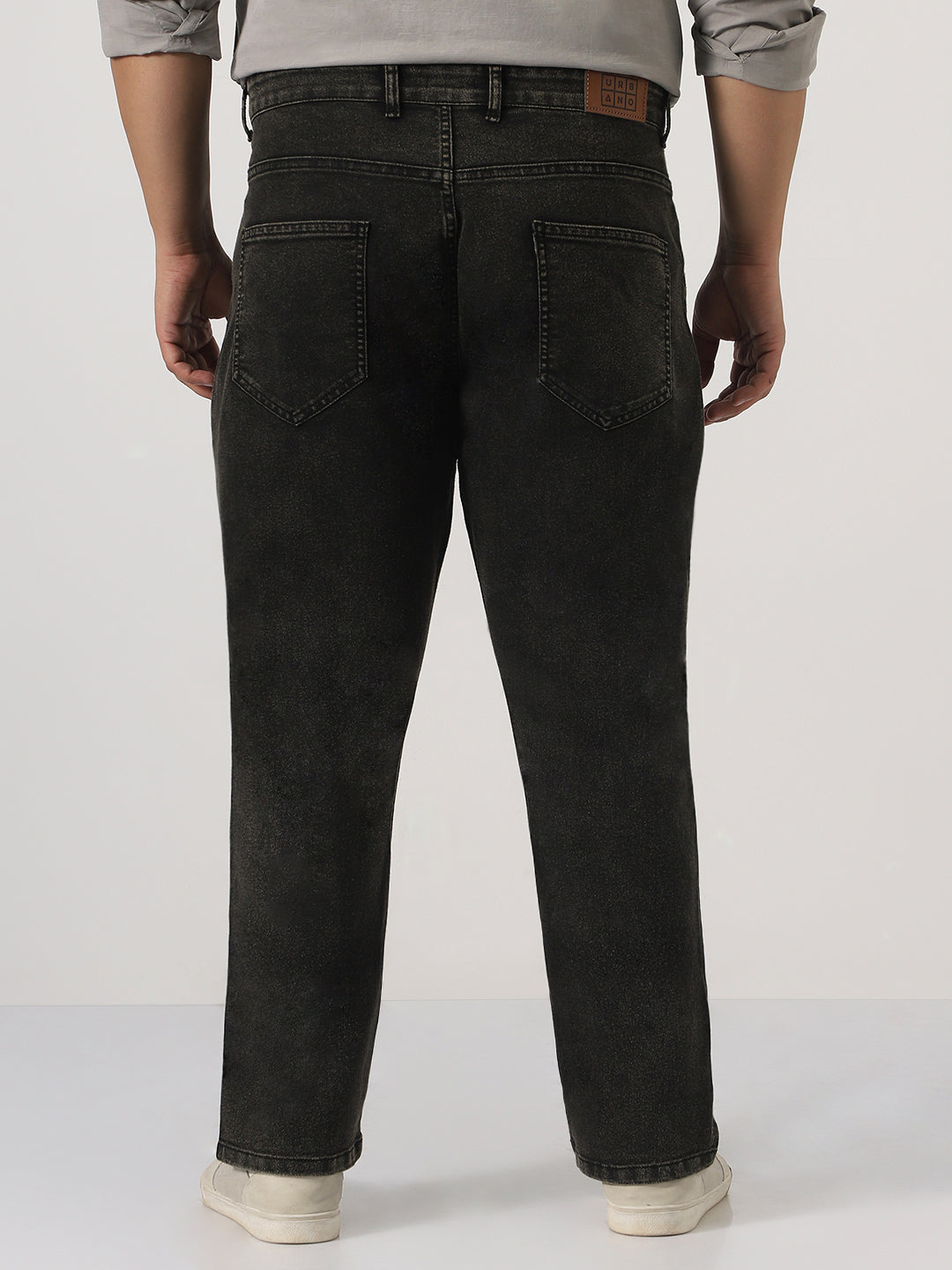 Plus Men's Black Straight Fit Heavy Washed Jeans Stretchable