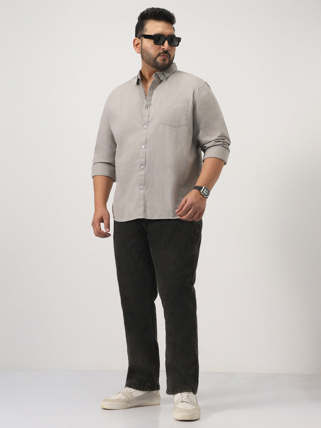 Plus Men's Black Straight Fit Heavy Washed Jeans Stretchable