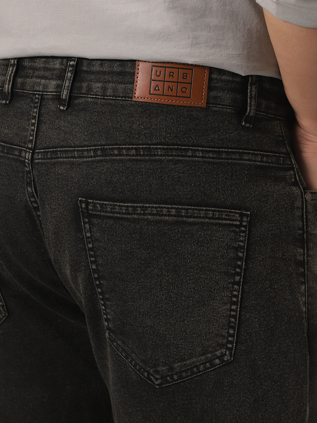 Plus Men's Black Straight Fit Heavy Washed Jeans Stretchable