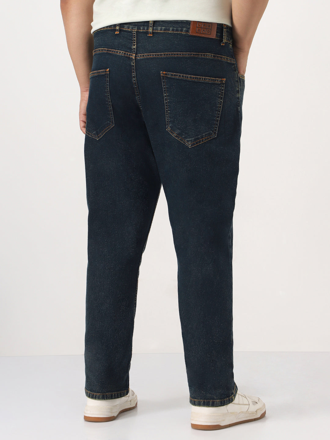 Plus Men's Dark Blue Straight Fit Heavy Washed Jeans Stretchable