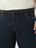 Plus Men's Dark Blue Straight Fit Heavy Washed Jeans Stretchable